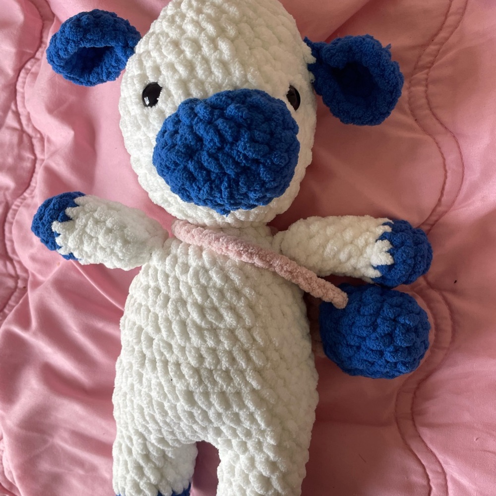 Blue and White Plush Toy crocheted cow